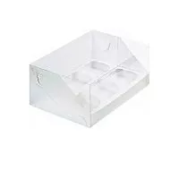 Коробка под 6 капкейков, с прозр. крышкой, белая 25*17*10см