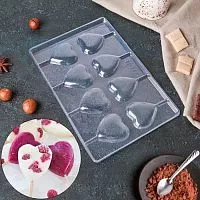 Пластиковая форма для шоколада "Сердце" 8 ячеек, 27,2*18,2*1см