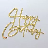 Зеркальный акриловый топпер "Happy Birthday", золото 120*93мм