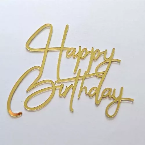 Зеркальный акриловый топпер "Happy Birthday", золото 120*93мм Зеркальный акриловый топпер "Happy Birthday", золото 120*93мм
