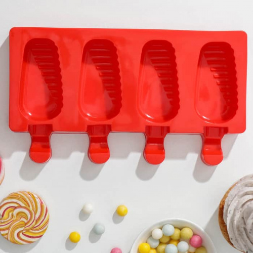 Форма для леденцов и мороженого "Эскимо малое рифленное" 4яч., 19,5*11,5*2,5см (6,9*3,8см)